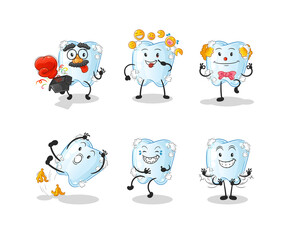 tooth with foam comedy set character. cartoon mascot vector