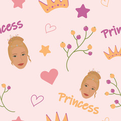 Cute baby pattern with princess, crown and hearts for girls
