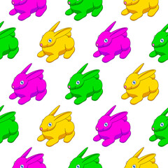 Obraz na płótnie Canvas Vector seamless pattern with isometric bunnies. Repeating background with easter rabbits.