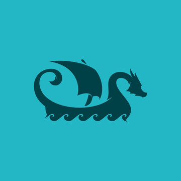 Viking Ship Logo With Dragon Shape Vector Illustration