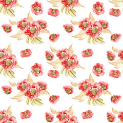 Abstract flowers. Seamless pattern. Watercolor illustration.
