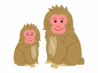 ニホンザルの親子のイラスト