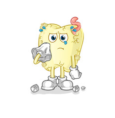 tooth decay cry with a tissue. cartoon mascot vector