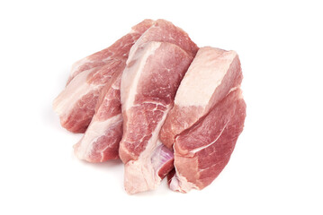 Raw pork steaks, isolated on white background.