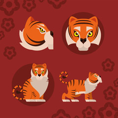 four chinese new year tigers