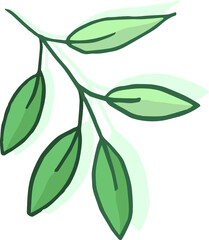 Obraz premium Vector leaves and branches with leaves. Banner of scattered hand drawn branches of line art foliage . Botanical design for ribbon, edging, trim.