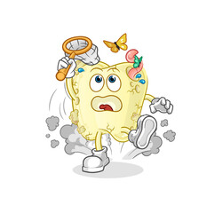 tooth decay catch butterfly illustration. character vector