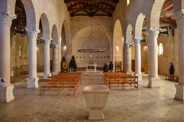 Tabgha Church of the Loaves and Fish , interior of the church of Tabgha , located north-western shore of the Sea of Galilee. It is positioned close to Capernaum and Church Of The Beatitudes.