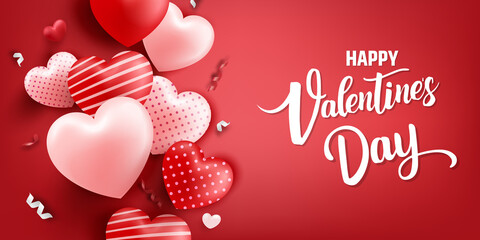 Fototapeta na wymiar Valentine`s day background concept. Valentine`s day banner with hearts and decoration elements. Illustration stock