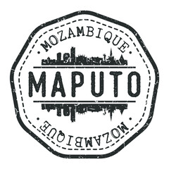 Maputo, Mozambique Stamp Skyline Postmark. Silhouette Postal Passport. City Round Vector Icon. Vintage Postage Design.