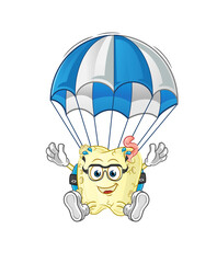 tooth decay skydiving character. cartoon mascot vector