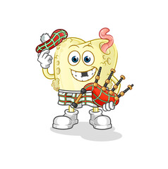 tooth decay scottish with bagpipes vector. cartoon character