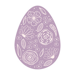 Silhouettes purple Easter eggs with spring floral and outline patterns. Illustration colorful and minimalistic Easter eggs. Vector