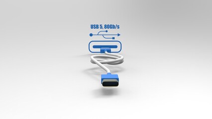 The 3d rendering of USB cable ICON isolated with clear background