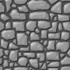 seamless gray stones background. rock or cobblestone texture for casual game design. Vector cartoon style illustration. masonry wall. Stone plate or paving stone tile. dungeon or cave wall decor
