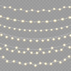 Golden Xmas glowing garland, Christmas Light bulbs © Vitalii