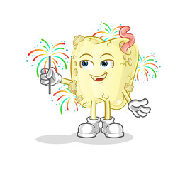 tooth decay with fireworks mascot. cartoon vector