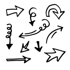 doodle design elements. hand drawn arrows isolated on white background. Vector illustration.