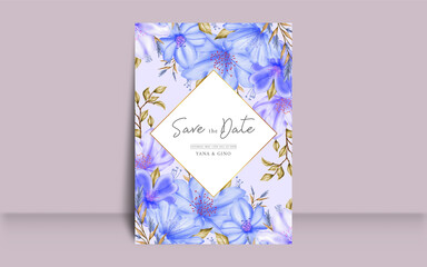 Beautiful wedding invitation card with blue flower frame