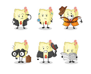 tooth decay detective group character. cartoon mascot vector