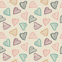 Seamless pattern with hearts in vintage colors.