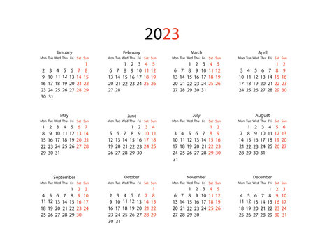 Calendar 2023, week start Monday. Vector corporate planner template.