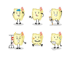 tooth decay sick group character. cartoon mascot vector