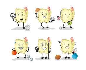 tooth decay sport set character. cartoon mascot vector