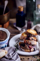 Rabbit liver pate crostini  .style rustic