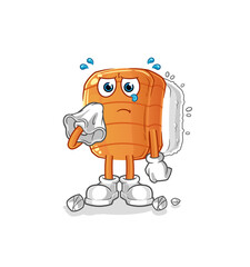 sushi cry with a tissue. cartoon mascot vector