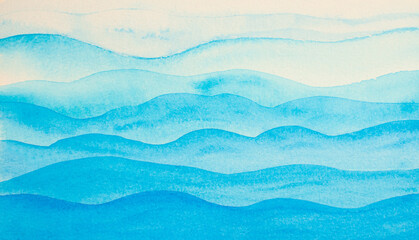 Watercolor background from transparent ox in blue color.