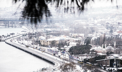 Naklejka premium istanbul city snow winter panorama nature