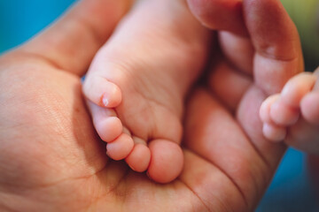 Closeup of newborn baby girl feet