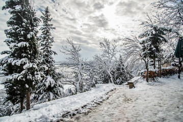 Naklejka premium istanbul city snow winter panorama nature