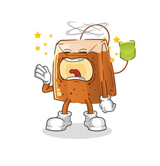 tea bag yawn character. cartoon mascot vector