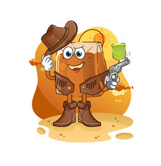 tea bag cowboy with gun character vector