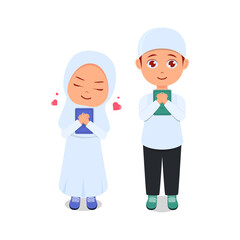 Cute girl and boy hugging the quran