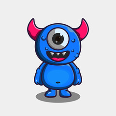 Vector illustration of one eyed monster with laughing expression.