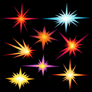 Star bursting boom.Comic book explosion set. Hand drawn vector illustration