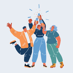 Vector illustration of People celebrating on New Year or Birthday party with male and female characters having fun and having a toast