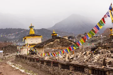 Cercles muraux Manaslu Streets and stupa of a mountain village in Manaslu district
