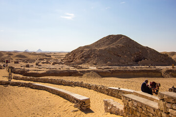 Fototapeta na wymiar Unas pyramid. It is archaeological site, part of complex of Pharaoh Djoser in the Saqqara necropolis, south of Cairo, Egypt, Africa. 