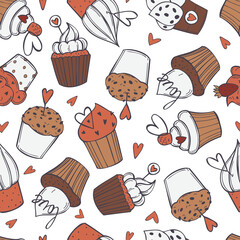 Vector pattern with Valentine's Day cupcakes.