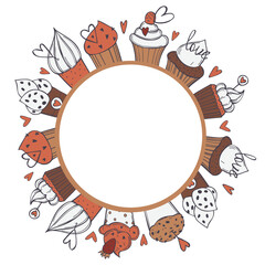 Vector frame with Valentine's Day cupcakes.