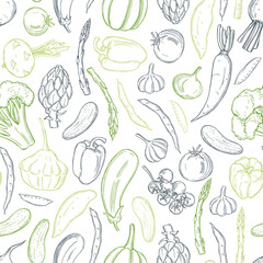 Vegetables on white background. Vector pattern