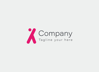 Abstract Initial Letter K Logo. Pink Letter K with People Icon isolated on White Background. Suitable for Business, Branding, Identity and Care, people Logos. Flat Vector Logo Design Template Element.