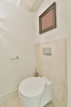 Modern bathroom interior with toilet bowl at home