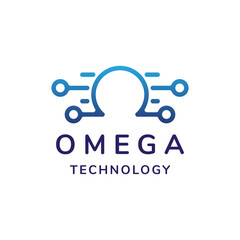 modern and unique omega tech logo design - obrazy, fototapety, plakaty