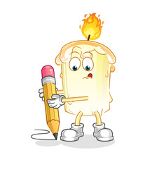 candle write with pencil. cartoon mascot vector