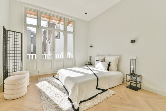 Bedroom interior with white bed